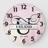 Bleke lavendel distressed U monogram Grote Klok (Voorkant)