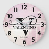 Bleke lavendel distressed V monogram Grote Klok (Voorkant)