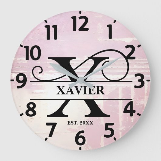 Bleke lavendel distressed x monogram grote klok (Voorkant)