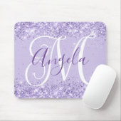 Bleke lavendel glitter elegante script monogram muismat (Met muis)