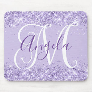 Bleke lavendel glitter elegante script monogram muismat