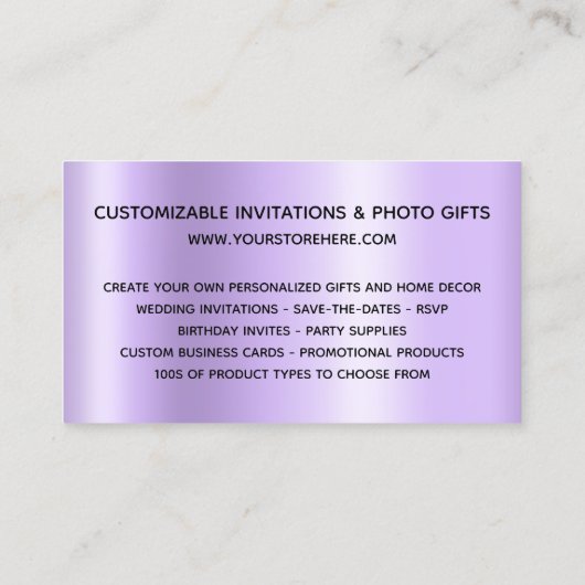 Bleke lavendel Glitter-schijven Ombre Online-winke Visitekaartje (Achterkant)