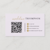 Bleke Lavendel Gouden Kalligrafie Script QR-code Visitekaartje (Achterkant)
