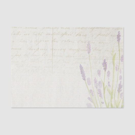 Bleke Lavendelbloemen Script Beige Achtergrond Tissuepapier (Voorkant)