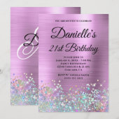 Bleke lavender Folie Holo Glitter Fancy Monogram Kaart (Voorkant / Achterkant)