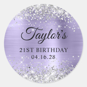 Bleke lavender Silver Glittery Folie 21st Birthday Ronde Sticker