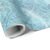 Bleke lichtblauwe patronen met witte veren cadeaupapier (Rol Hoek)