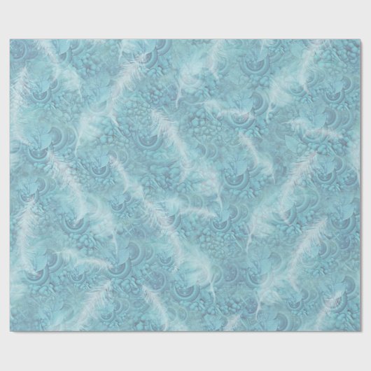 Bleke lichtblauwe patronen met witte veren cadeaupapier (Vlak)