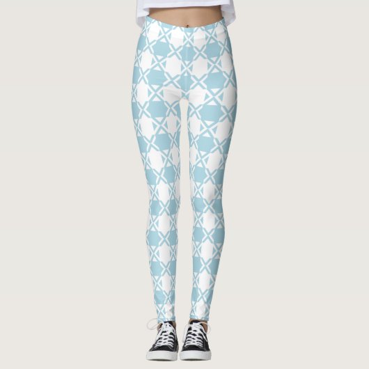 Bleke Lichte Baby Blauw & Wit Pastel Gingham Xs Leggings (Voorkant)