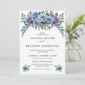 Bleke Lila Dusty Blue Botanical Garden Wedding Kaart (Staand voorkant)
