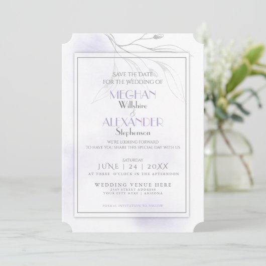 Bleke Lila Waterverf Pewter Willow Branch Save The Date (Staand voorkant)