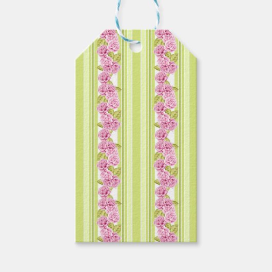 BLEKE LIME GROENE STRIPEN EN DELICATE PINKSTROMEN CADEAULABEL (Voorkant)