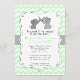 Bleke Limoen Elephant Baby shower Invitation Chev  Kaart