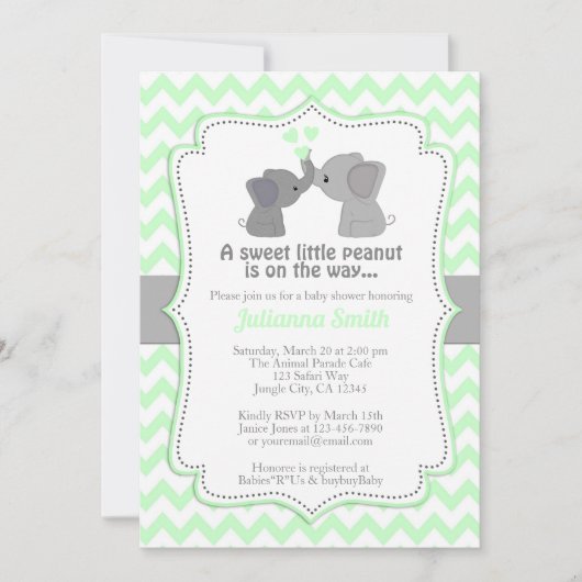 Bleke Limoen Elephant Baby shower Uitnodiging Chev (Voorkant)