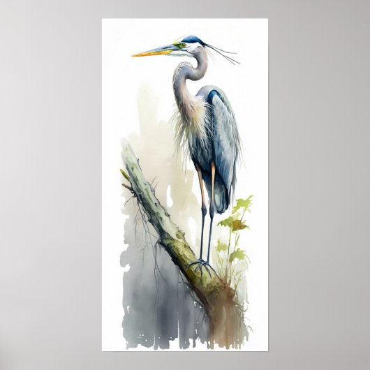 Bleke majesteit Great Blue Heron Perched AI Natuur Poster (Voorkant)