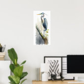 Bleke majesteit Great Blue Heron Perched AI Natuur Poster (Thuiskantoor)