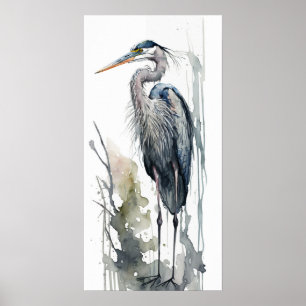 Bleke Majesteit Great Blue Heron Standing Swamp AI Poster