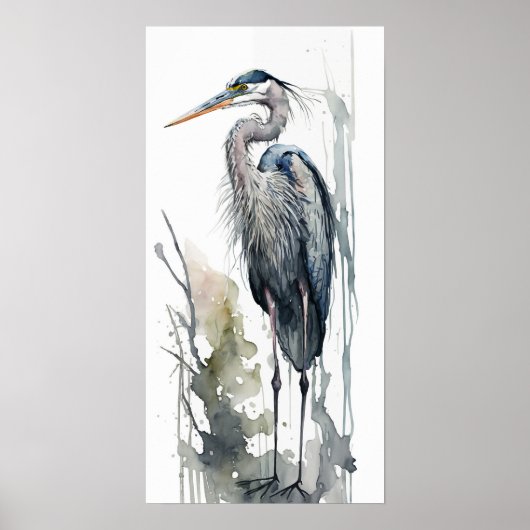 Bleke Majesteit Great Blue Heron Standing Swamp AI Poster (Voorkant)