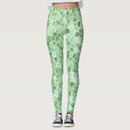 Bleke maragdas en pistachio, geplukt patchwork leggings (Voorkant)