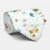 Bleke Mint Cream, Initialen, Kleurrijke Bloemen Stropdas (Opgerold)