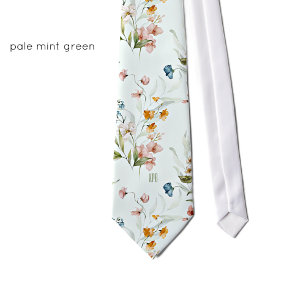 Bleke Mint Cream, Initialen, Kleurrijke Bloemen Stropdas
