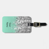 Bleke munt groen en faux glitter gepersonaliseerd bagagelabel (Voorkant horizontaal)