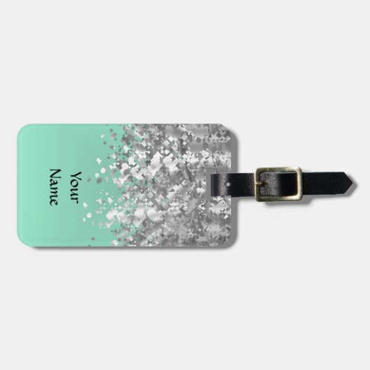 Bleke munt groen en faux glitter gepersonaliseerd bagagelabel (Voorkant horizontaal)