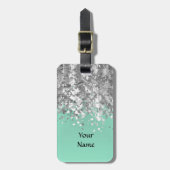 Bleke munt groen en faux glitter gepersonaliseerd bagagelabel (Voorkant verticaal)
