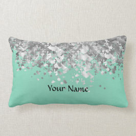 Bleke munt groen en faux glitter gepersonaliseerd kussen