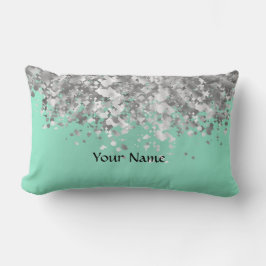 Bleke munt groen en faux glitter gepersonaliseerd kussen