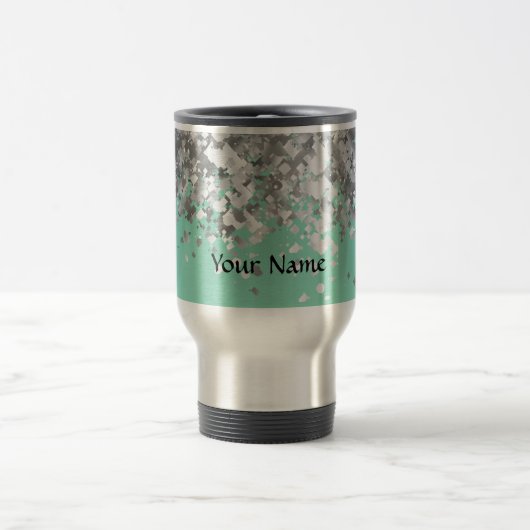 Bleke munt groen en faux glitter gepersonaliseerd reisbeker (Center)