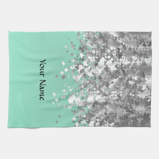 Bleke munt groen en faux glitter gepersonaliseerd theedoek (Horizontaal)