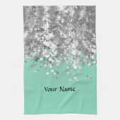 Bleke munt groen en faux glitter gepersonaliseerd theedoek (Verticaal)
