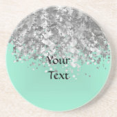 Bleke munt groen en faux glitter gepersonaliseerd zandsteen onderzetter (Voorkant)
