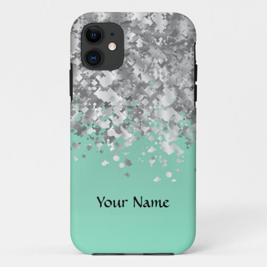 Bleke munt groene faux glitter gepersonaliseerd Case-Mate iPhone case (Achterkant)