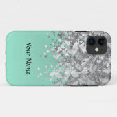 Bleke munt groene faux glitter gepersonaliseerd Case-Mate iPhone case (Achterkant (horizontaal))
