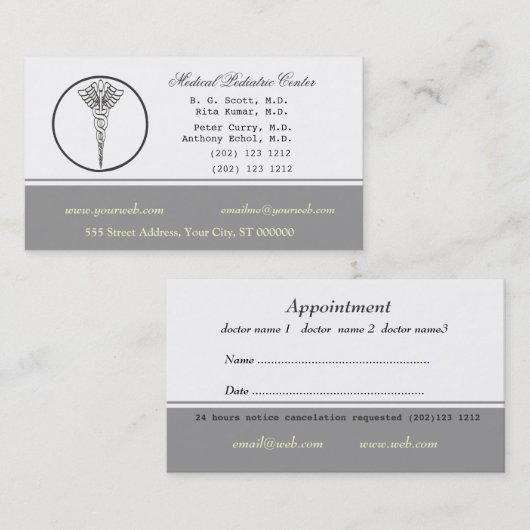 Bleke Neutrale Kleur Medische Arts Aanwijzing Afsprakenkaartje (Voorkant / Achterkant)