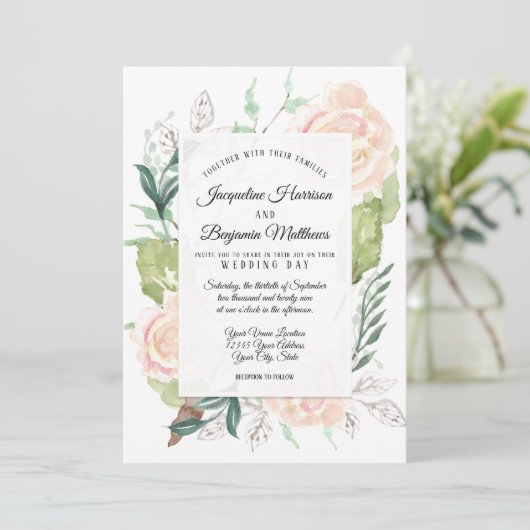 Bleke nevel Elegante aquarel kunst bloem ivoor roo Kaart (Staand voorkant)