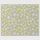 Bleke Olive Khaki Sage Beige Geel Roze Bloemen Cadeaupapier (Vlak)