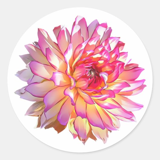 Bleke Ombre Oranje Roze Reuzen Dahlia Bloem Ronde Sticker (Voorkant)