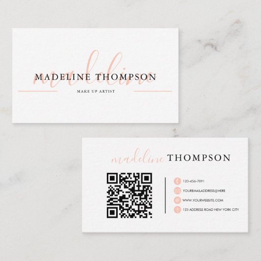 Bleke Oranje QR-code van het script voor Calligraf Visitekaartje (Voorkant / Achterkant)