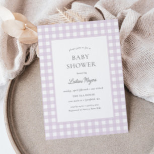 Bleke Paarse Gingham Classic Meisjes Baby shower Kaart