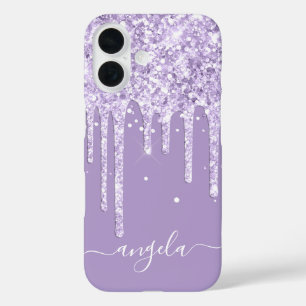 Bleke Paarse Glitter Druppelt Glam Signature iPhone 16 Hoesje