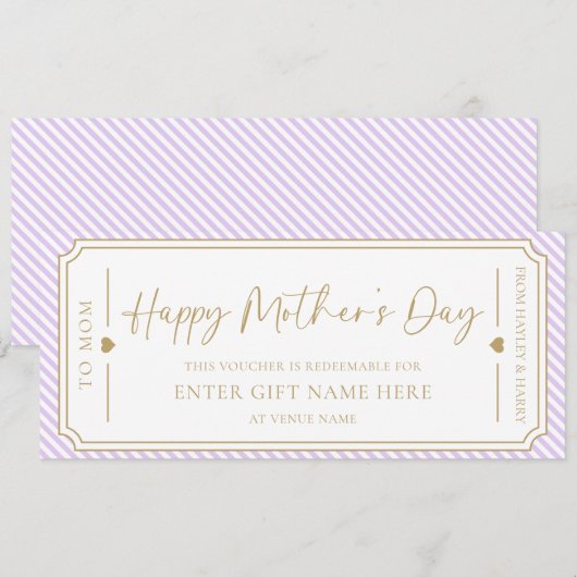 Bleke Paarse Happy Moederdag Cadeaubon Kaart (Voorkant / Achterkant)