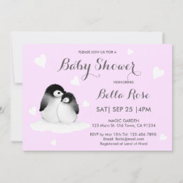 Bleke Paarse hartslag Penguin Baby Shower Invitati