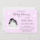 Bleke Paarse hartslag Penguin Baby Shower Invitati (Voorkant)