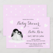 Bleke Paarse hartslag Penguin Baby Shower Invitati (Voorkant / Achterkant)