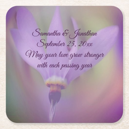 Bleke Paarse Lelybloem gepersonaliseerde bruiloft Kartonnen Onderzetters (Voorkant)