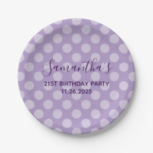 Bleke Paarse Polka Dot 21ste Verjaardag Papieren Bordje