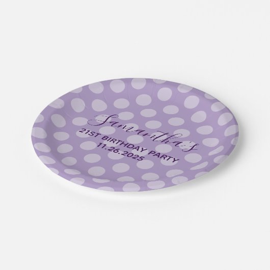 Bleke Paarse Polka Dot 21ste Verjaardag Papieren Bordje (Gekanteld)